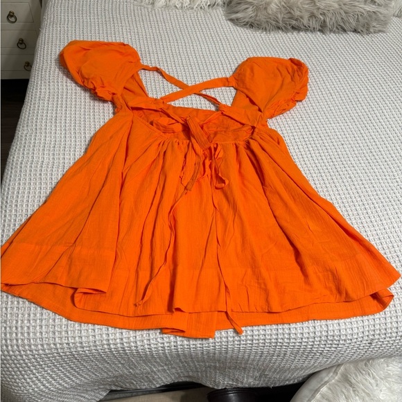 Bright Orange Puff Sleeve Mini Dress - Picture 8 of 13